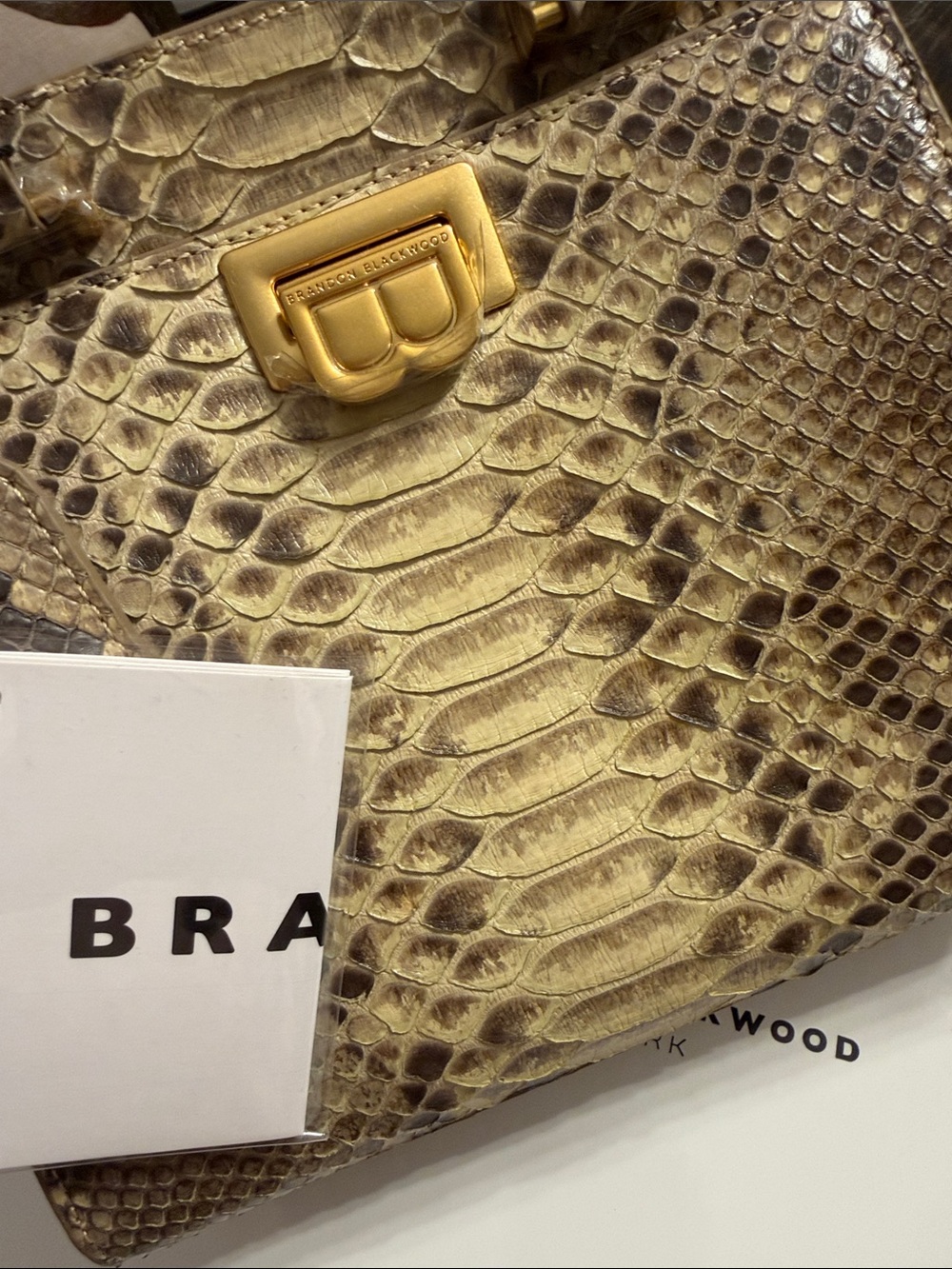 Brandon Blackwood Neutral Snakeskin Top-Handle Bag - Picture 2 of 6